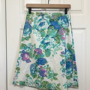 Boden Skirt Womens 8 White A-Line Floral Pattern Lined Knee Length Casual Adult